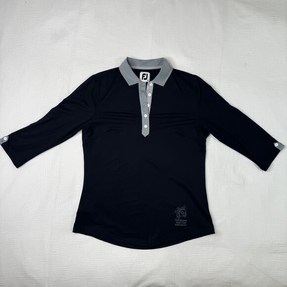 FootJoy Chardonnay Golf Club 3/4 Sleeve Polo Shirt Black Women’s Medium Preppy - Picture 5 of 16